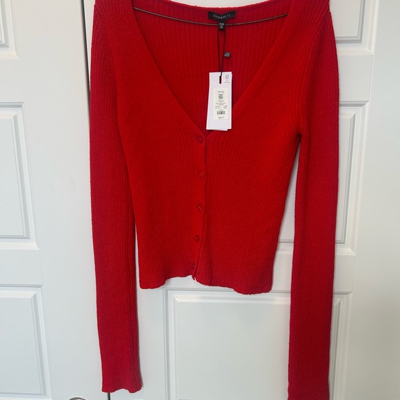 Dynamite Red Ribbed V-Neck Button Cardigan - Picture 2 of 3